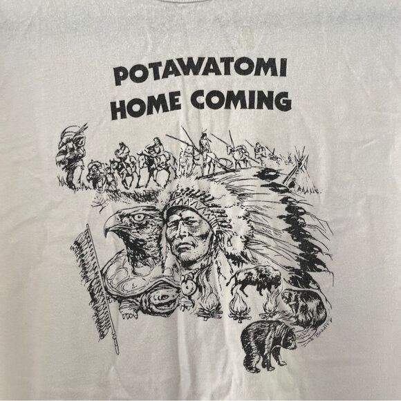 Vintage Single Stitch Graphic Tshirt Potawatomi Home Coming White Black Size XXL - Picture 4 of 9